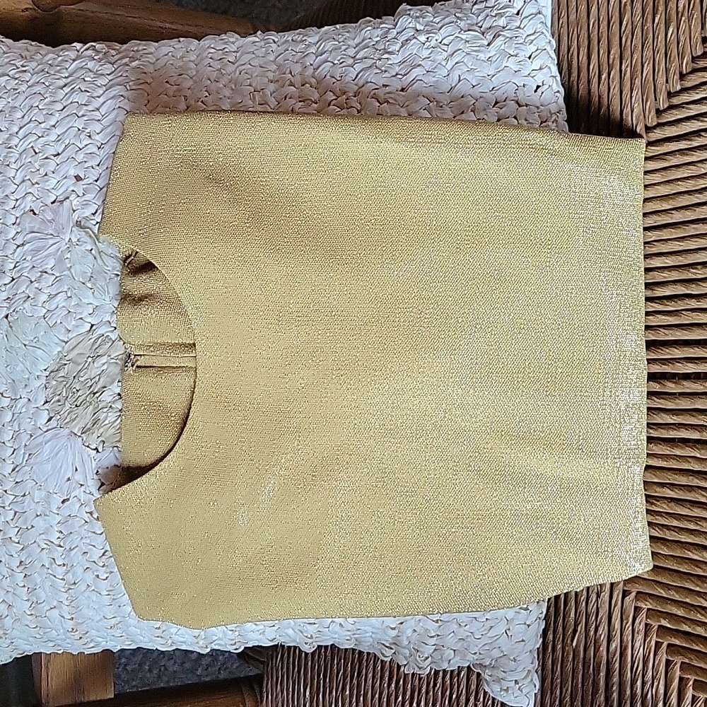 AFL-CIO Union made, vintage gold shimmer/metallic short sleeve blouse, size 10